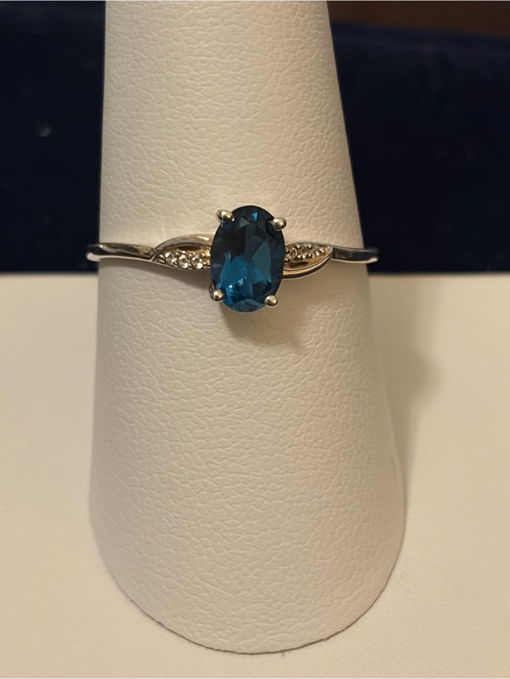 Sterling Silver Blue Oval London blue Gemstone Ring with Accent Stones